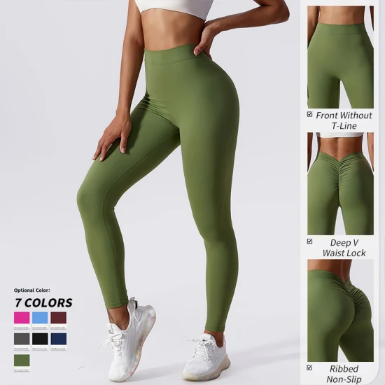 2023 nuove donne calde all'ingrosso Scrunch Butt Back V-Cut vita alta pancia controllo Yoga Leggings Sport Fitness palestra allenamento Leggings