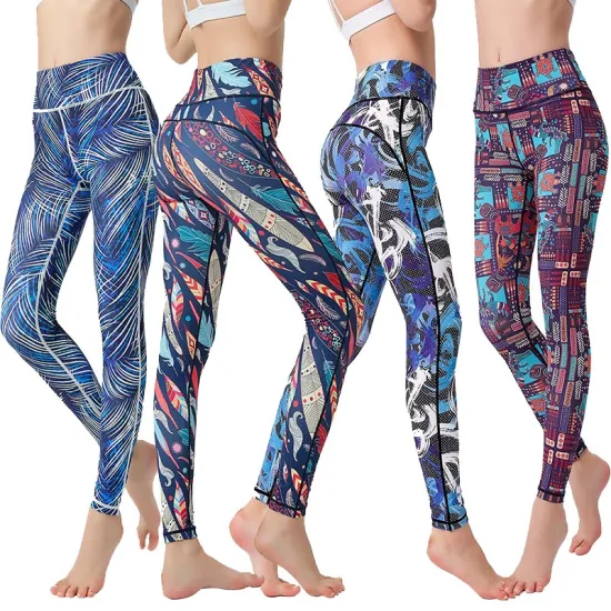 Pantaloni da yoga da allenamento per donna, spessi, a vita alta, stampati