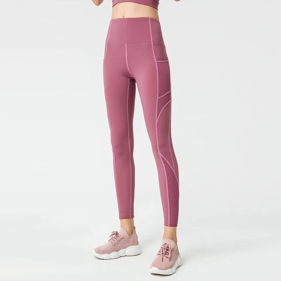 Pantaloni da yoga sexy per donna con leggings a vita lunga in maglia lucida