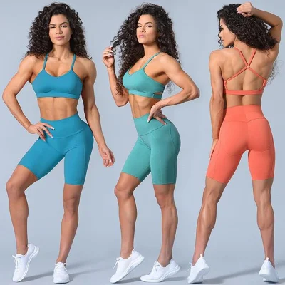 Donne Suumer Yoga Suit Bretelle Reggiseno e pantaloncini Set Sport Fitness Tute Senza soluzione di continuità Leggings per il sollevamento dell'anca Abbigliamento Yoga QS1259